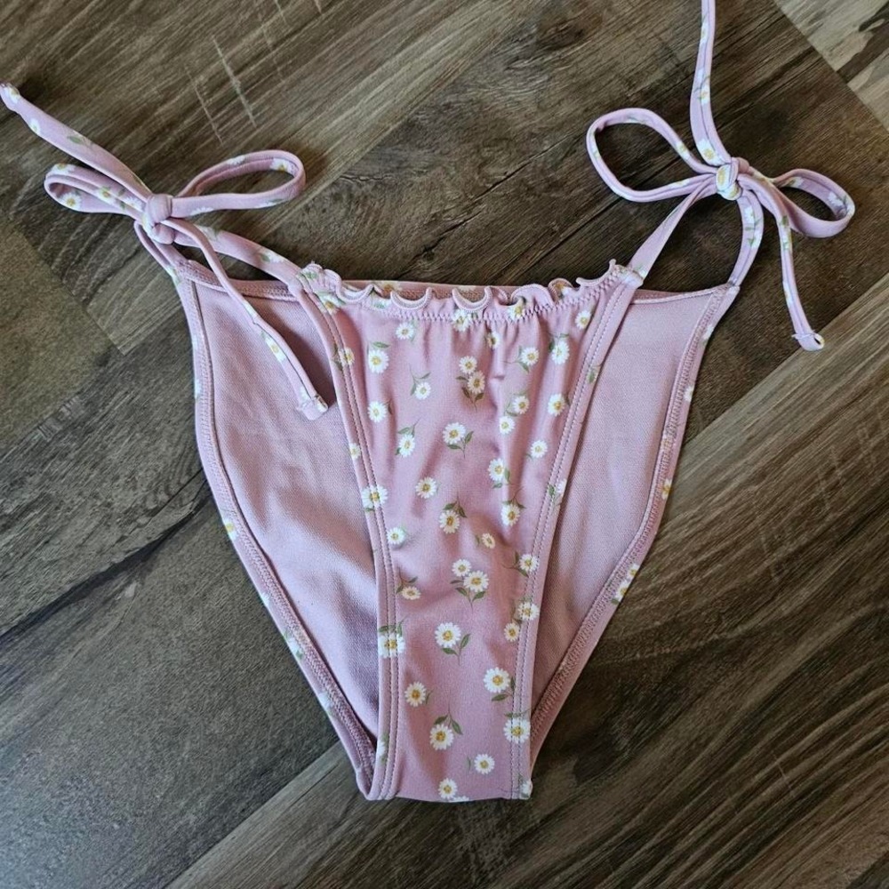 Wild Fable Pink Daisy Floral Side Tie High Leg Cheeky Bikini Bottom XXS 00 New